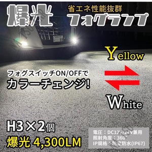 カラーチェンジ イエロー ホワイト LED フォグランプ H3 フォグライト 12V 24V 最新LEDチップ 今だけ価格