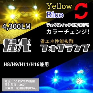 2色切替式 イエロー ブルー LED フォグランプ H8 H11 H16 フォグライト 12V 24V 最新LEDチップ 今だけ価格