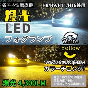 H8 H11 H16 カラーチェンジ イエロー ホワイト フォグランプ フォグライト 12V 24V 最新LEDチップ 今だけ価格