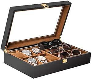 Baskiss 高級木製時計ケース 眼鏡・サングラス収納ボックス 腕時計6本 サングラス3本 収納ボックス コレクションケース ジ