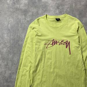 stussy　ステューシー　ストックロゴ　プリント　グリーン　Tシャツ　ロンT