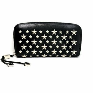 【中古】ジミーチュウ/JIMMY CHOO　スタッズ　ラウンドファスナー長財布　ブラック　シルバー金具　レザー　※スレ・汚れ有