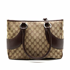 【中古】GUCCI/グッチ　113011・002214　トートバッグ　ベージュ/ブラウン　レディース　※角スレ有