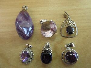 [C35] amethyst purple crystal pendant top necklace top SILVER silver contains accessory large amount set sale summarize TIA