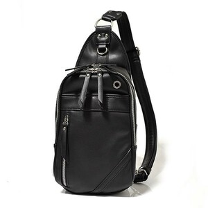  new goods body bag body bag men's fake leather one shoulder bag black diagonal .. shoulder bag unused 