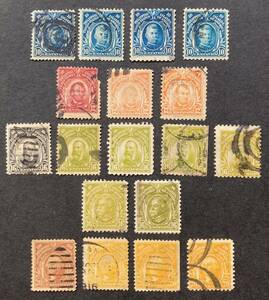【アメリカ領フィリピン】1906-1926年発行普通切手 （10c, 12c, 16c, 20c）発行時期・刷色・目打等違い Scott 番号違い18種　使用済