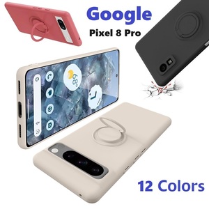 Google Pixel8 Pro用リング付 硬質シリコン ソフトバックカバー スタンド ストラップ付 オレンジ