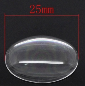 ガラスドームカボション2個クリアガラス（オーバル楕円型）オリジナルカボション作りに（25mm×18mm）
