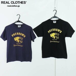 ☆PHERROW'S/フェローズ バッファロー ロゴ プリント Tシャツ パープル/ブラック 2点セット /000