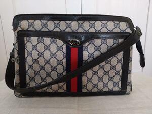 OLD　GUCCI　グッチ　ショルダーバッグ　シェリーライン　PVC　ネイビー　GG　F135