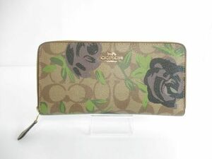 美品 コーチ COACH 長財布 花柄 ラウンドファスナー F26290 ブラウン ブラック レディース