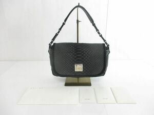 良品 セリーヌ CELINE C金具 S-GM-0099 ワンショルダーバッグ レザー スエード パイソン柄 ブラック 黒 レディース