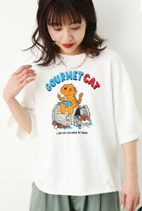 ロデオクラウンズ　GOURMET CAT Tシャツ　半袖　プリント　白　美品