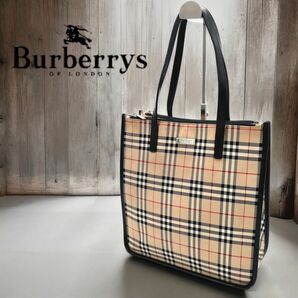 BURBERRY バーバリー ノバチェック　ナイロン×レザー トートバッグ ハンドバッグ　A4可