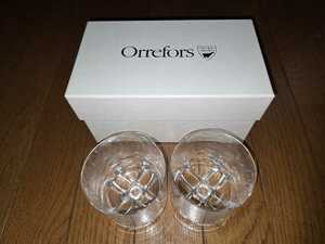 未使用 Orrefors Sweden ウイスキーグラス ２客セット クリスタルガラス ペア オレフォス スウェーデン ロックグラス 
