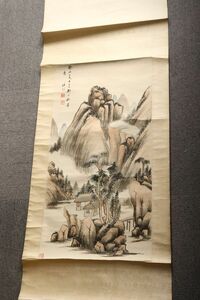 【氷】模写 中国美術 古書画 清朝画家 汪昉画風景画 掛軸 貿易印 蝋印 X44