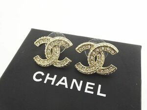 CHANEL シャネル A15 S ピアス ココマーク ラインストーン ゴールド色 トップ大きさ約2×1.5cm 箱付 ★2750