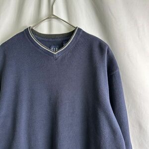 00s GAP リブ スウェット シャツ L ネイビー プルオーバー Vネック オールド ギャップ 80s 00s ビンテージ