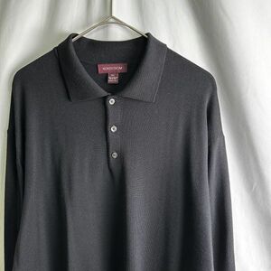 イタリア製 80s NORDSTROM メリノウール ニット ポロ シャツ XXL ブラック 黒 セーター ノードストローム 90s 古着 オールド ビンテージ