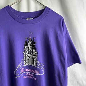 USA製 90s HANES シンデレラ城 プリント Tシャツ XL ビッグサイズ パープル シングルステッチ ディズニー 80s オールド ビンテージ