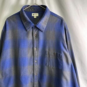 00s HAGGER オンブレ チェック シャツ 3XL ブルー グレー ビッグサイズ シャドー XXXL 80s 90s 古着 オールド ビンテージ