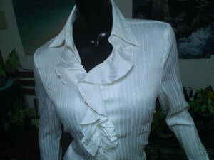 K / OL sales reti. woman .. san adult woman office commuting purveyor sexy smooth lustre Shadow stripe frill blouse 