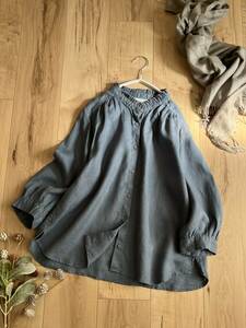 ② Nimes NIMES flax linen frill neck blouse 