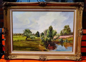 真作・アルウィン・クローショー大型油絵【THE RIVER STOUR】20x30です♪ALWYN CRAWSHAW