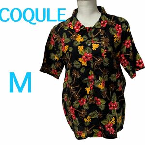 【美品】COQULE☆アロハシャツ風シャツブラウス☆ハイビスカス☆M