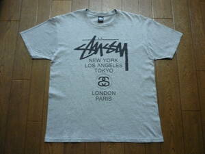 STUSSY　ステューシー　ワールドツアー　半袖　Tシャツ　グレー　サイズL