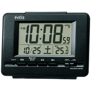 セイコー ピクシス 電波時計 目覚し時計 NR535K 温度表示 ライト付き 日付 黒メタリック ブラック デジタル