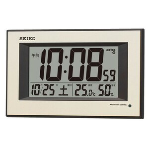 セイコー 電波時計 壁掛け時計 SQ438G 自動点灯 温湿度表示 薄金色パール塗装 デジタル