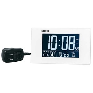セイコー クロック 電波 目覚まし時計 DL215W LED ACアダプター カレンダー 温度計 湿度計 白 デジタル SEIKO