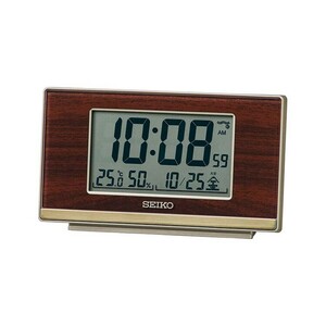 セイコー クロック 電波目覚し時計 SQ793B 温湿度表示 電子音アラーム 木目模様 ブラウン系 デジタル