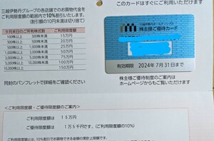 株主様優待カード 三越伊勢丹 女性名義　ご利用限度額15万円　有効期限：2024年7月31日