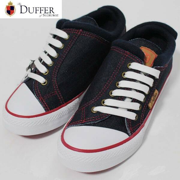 新品 The DUFFER ダファー グリーニーサイドレースキャンバススニーカー 23cm相当 紺　K3667