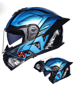 格安　バイク　フリップアップ式　ダブルレンズ　　オンロード　フルフェイスヘルメット　インナー丸洗い可　ブルー　XLサイズ