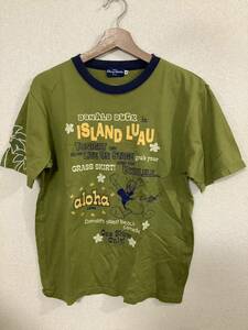 TOKYO DISNEY RESORT 東京ディズニーリゾート　ドナルドダック　プリントTシャツ　リンガー　グリーン　キャラクター　古着