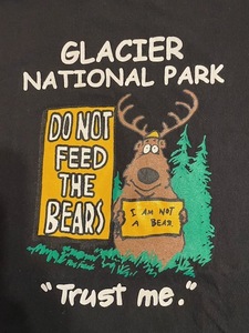 45★USA古着★アニマルイラスト＆メッセージプリントTシャツ 鹿 GLACIER NATIONAL PARK 黒★3XLサイズ★送料無料!!