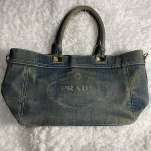 PRADA プラダ カナパ デニム トートバッグハンドバッグ キャンバス 