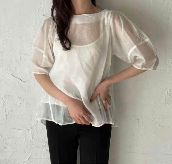 Erme パフスリーブシアーブラウス Puff sleeve sheer blouse