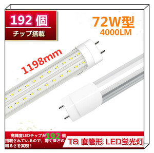 2本まで同梱可！透明カバー大人気！高輝度！T8 72W型 　昼白色 85-265V 1198ｍｍ LED蛍光灯ー2列192個SMD搭載