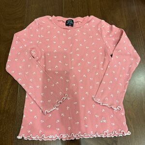 プティマイン 長袖Tシャツ トップス カットソー ロンT ピンク 130 リブ さくらんぼ