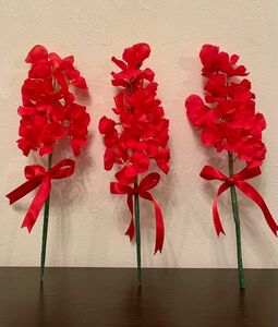 赤いスイートピー、造花、ハンドメイド・３束セット