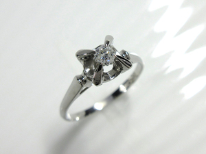 【ヴィンテージ ジュエリー】Pt850 1粒 ダイヤモンド 立て爪 デザイン プラチナ リング 0.10ct 11.5号　J282