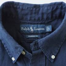 ラルフローレン　Ralph Lauren　リネン１００％　BDシャツ　半袖　ネイビー　赤ポニー　美品　メンズ_画像3