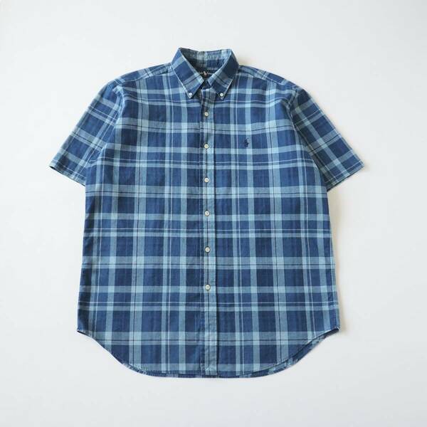 ラルフローレン　Ralph Lauren　BDシャツ　半袖　チェック柄　ビッグサイズ　ブルー　美品　メンズ