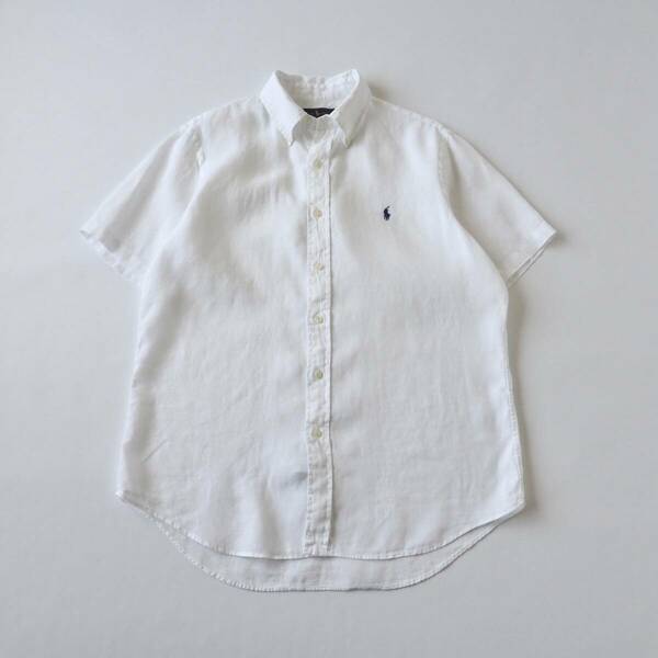 ラルフローレン　Ralph Lauren　リネン１００％　BDシャツ　半袖　ホワイト　美品　メンズ