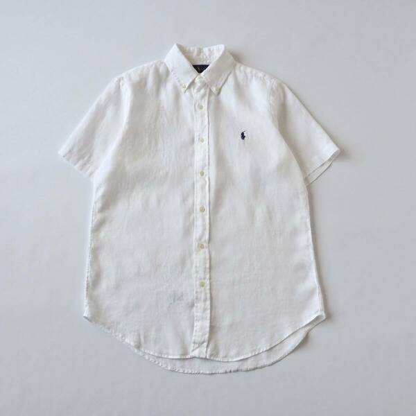 ラルフローレン　Ralph Lauren　麻１００％　BDシャツ　半袖　ホワイト　美品　メンズ