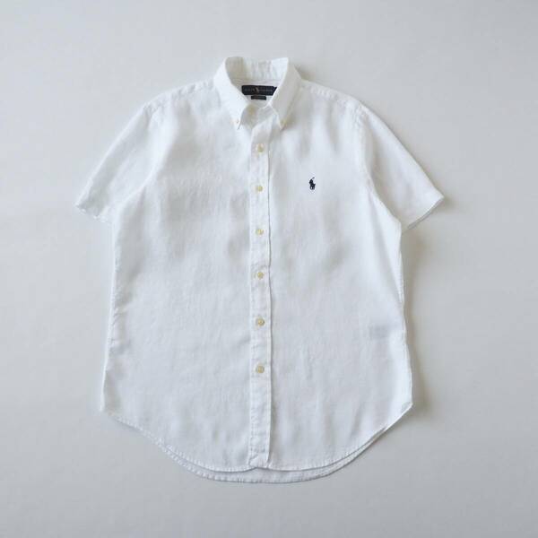ラルフローレン　Ralph Lauren　リネン１００％　BDシャツ　半袖　ホワイト　美品　メンズ